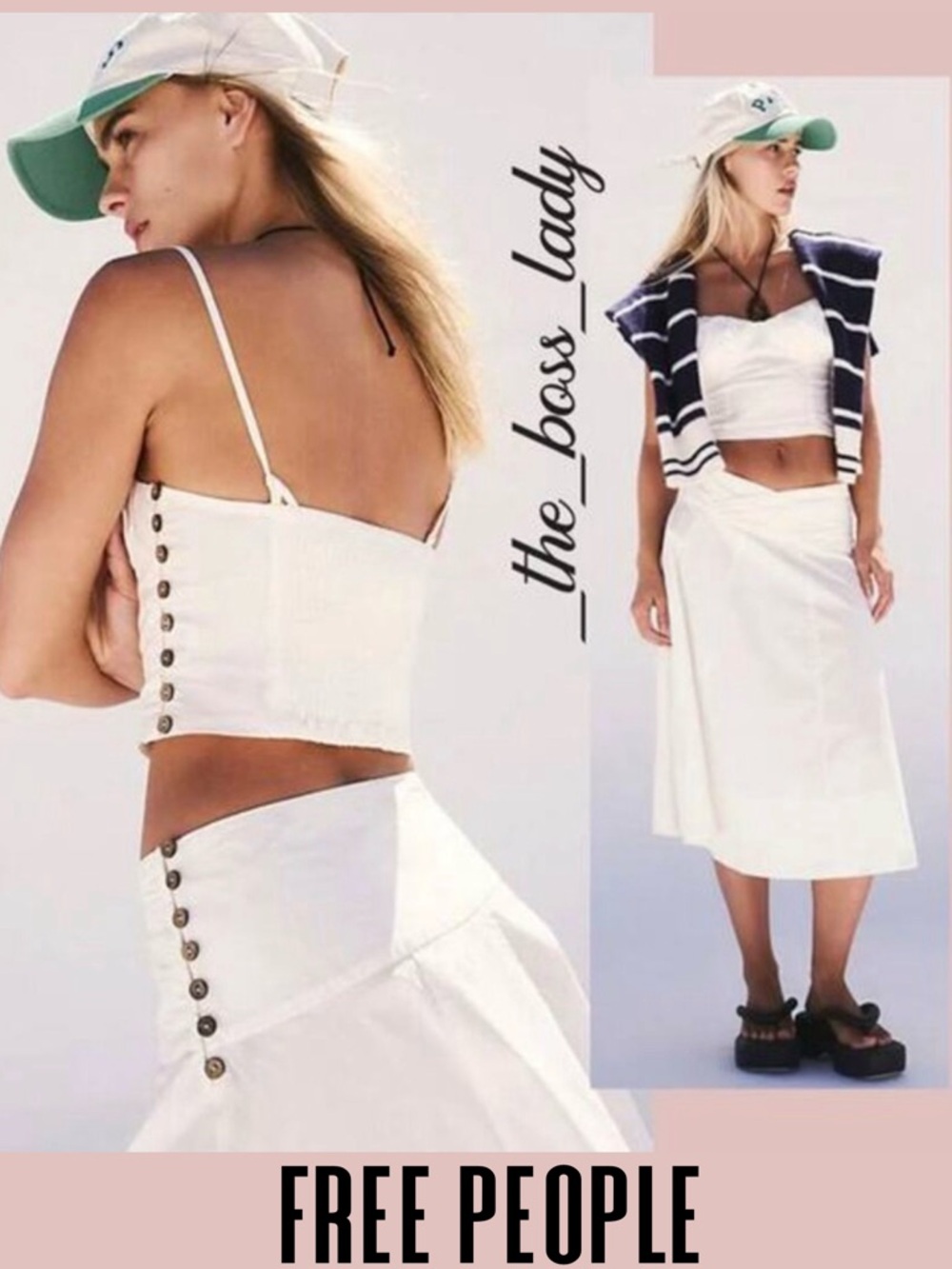 Free People set co-ord crop top and midi skirt pleated matching set boho Large